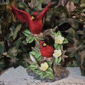 Red Cardinal Figurine with Flowers